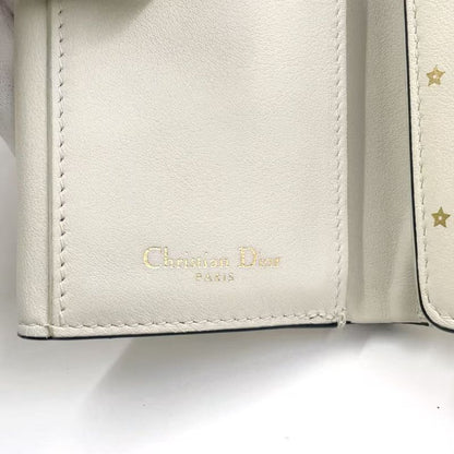 Christian Dior Star Pattern Trifold Leather White Wallet Gold