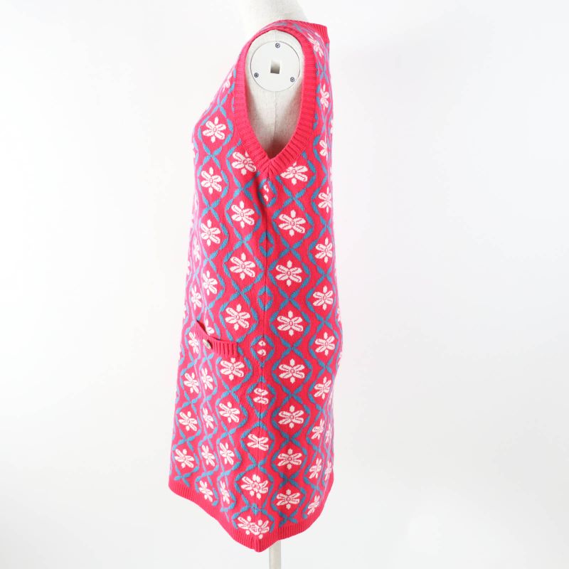 CHANEL P55807 100% Cashmere Sleeveless Long Knit Dress With Logo Button