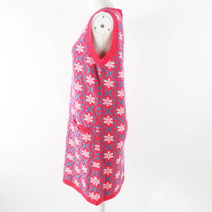 CHANEL P55807 100% Cashmere Sleeveless Long Knit Dress With Logo Button