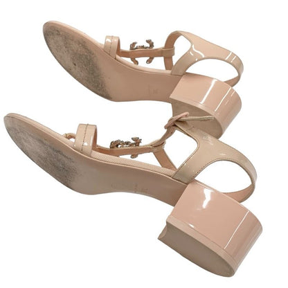 Chanel Sandals Shoes Patent Leather Pink Coco Mark Matelasse Thong Sandals