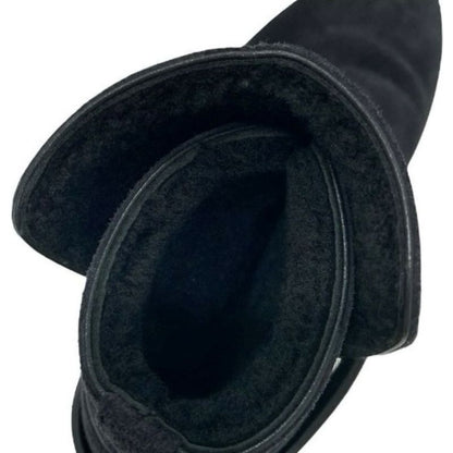 Hermes Veo Boots Short Boots Shoes Suede Mouton Black Silver Kelly Hardware