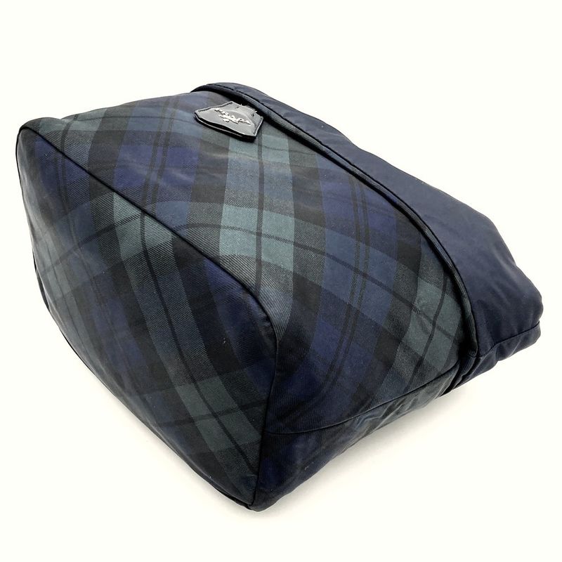 Prada Reversible Tote Shoulder Bag Handbag 2WAY Check Black Green Nylon Women