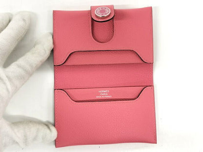 Hermes RMS Card Case Business Card Holder Leather Rose Texas Pinkish Stamped K