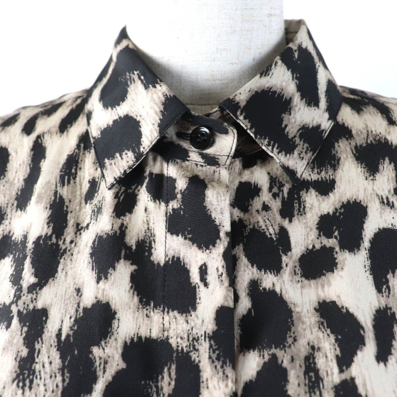 Saint Laurent Paris 465896 100% Silk Leopard Print Long-sleeved Shirt With