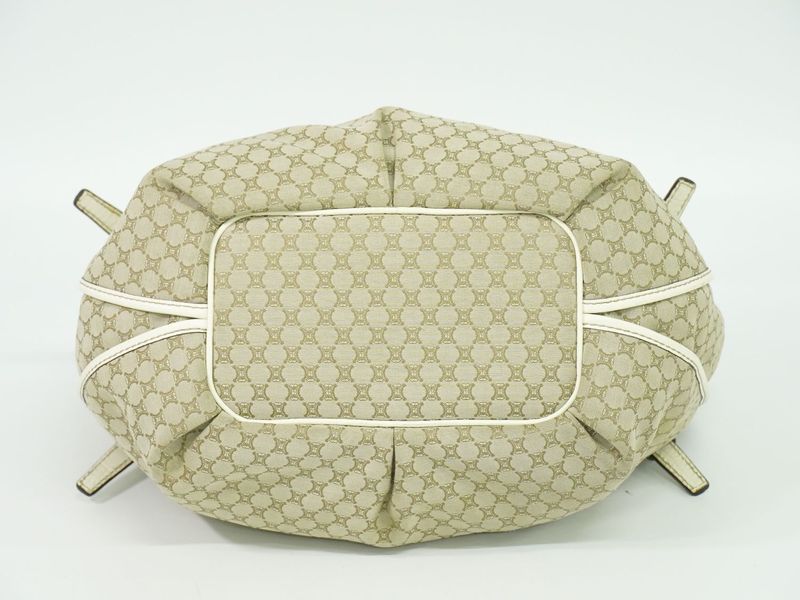 Authentic Celine Bittersweet Macadam Tote Handbag Canvas Leather Beige White