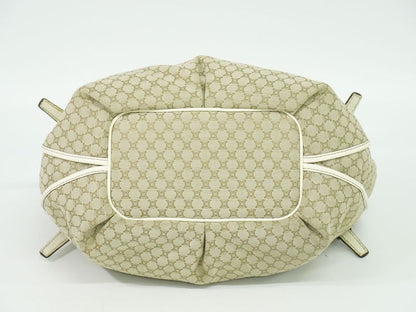 Authentic Celine Bittersweet Macadam Tote Handbag Canvas Leather Beige White