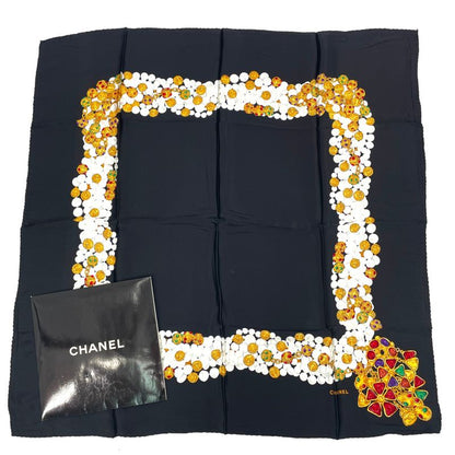 Chanel Accessory-patterned Scarf Silk Black With Box