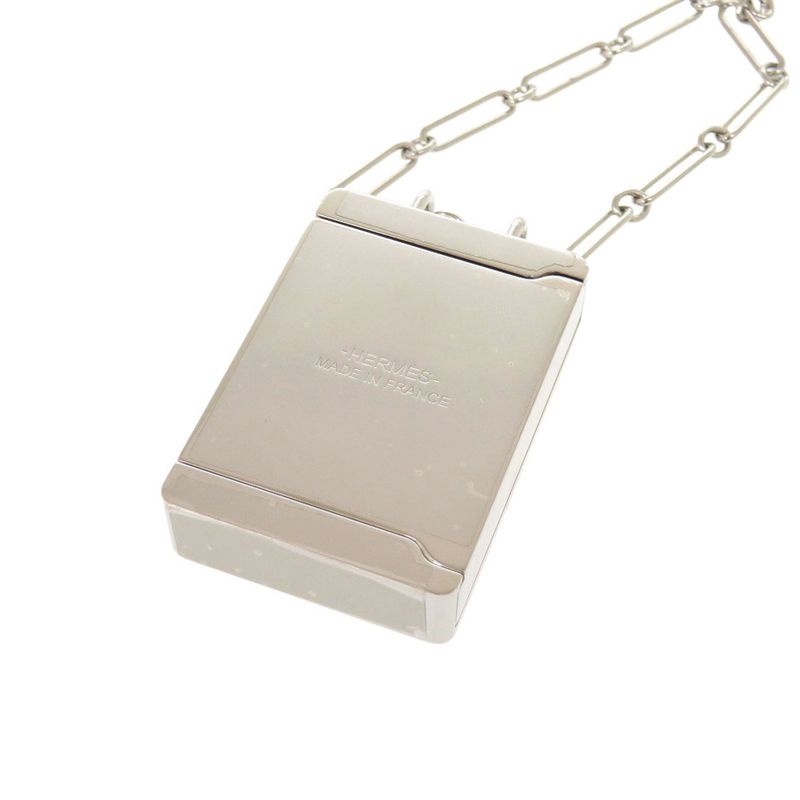 Hermes Boite A Rêve Pendant Accessory Case Metal Silver Navy Necklace 1421