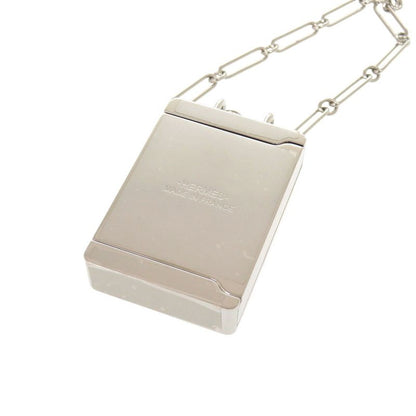 Hermes Boite A Rêve Pendant Accessory Case Metal Silver Navy Necklace 1421