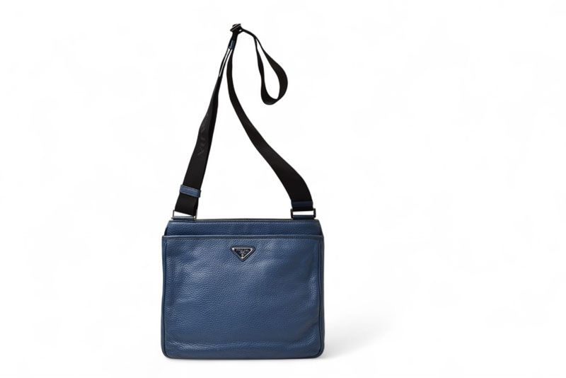 Prada Shoulder Bag Prada Cross Body Bag Vitello Daino Deerskin Navy Triangle