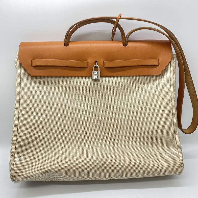 Hermes Herbag GM Canvas 2WAY With Attachable Key Shoulder Bag Ivory Ladies