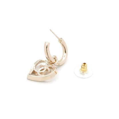 Chanel Earrings Earring Gold Coco Mark Hoop Heart
