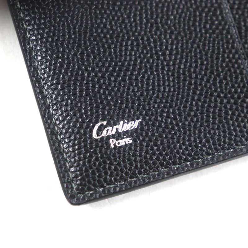 Cartier Santos Leather Logo Plate Fold Business Card Holder Pass Case Card