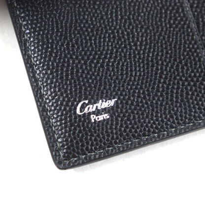 Cartier Santos Leather Logo Plate Fold Business Card Holder Pass Case Card