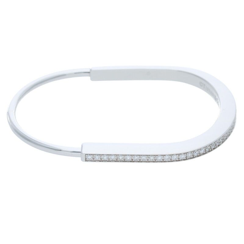 Tiffany & Co Tiffany & Co Lock Narrow 18K White Gold Diamond Bangle Ladies M