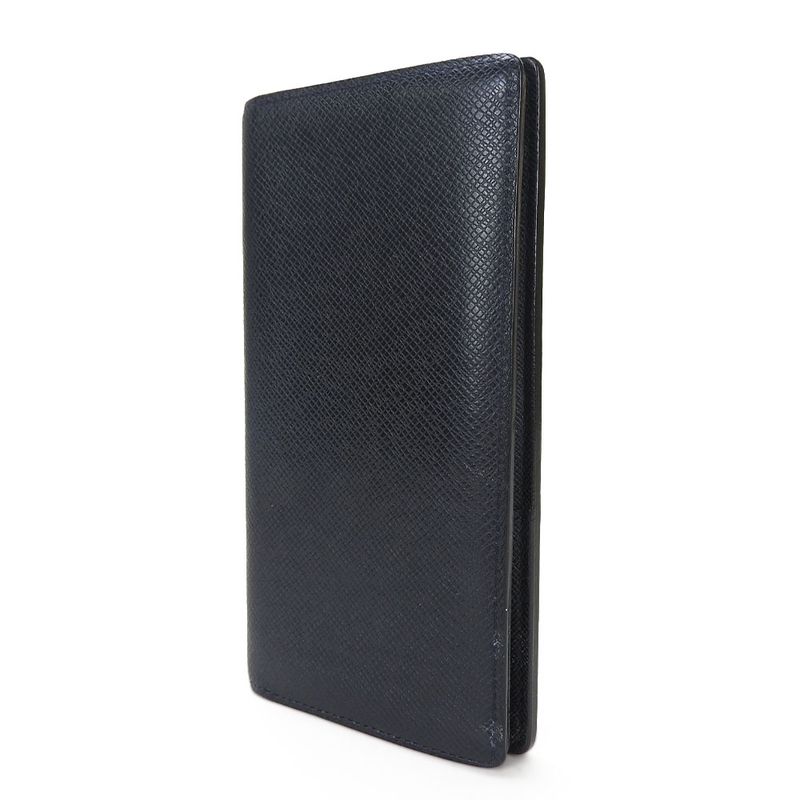 Louis Vuitton Long Wallet Portefeuille Brazza Taiga Dark Navy Silver Hardware