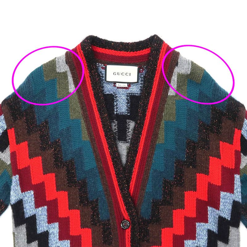 Gucci Long Cardigan Knit XS Pattern Multicolor Button Closure Long