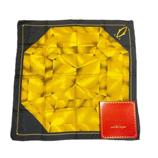 Cartier Scarf Bandana With Diamond Jewelry Pattern Silk Gold And Black