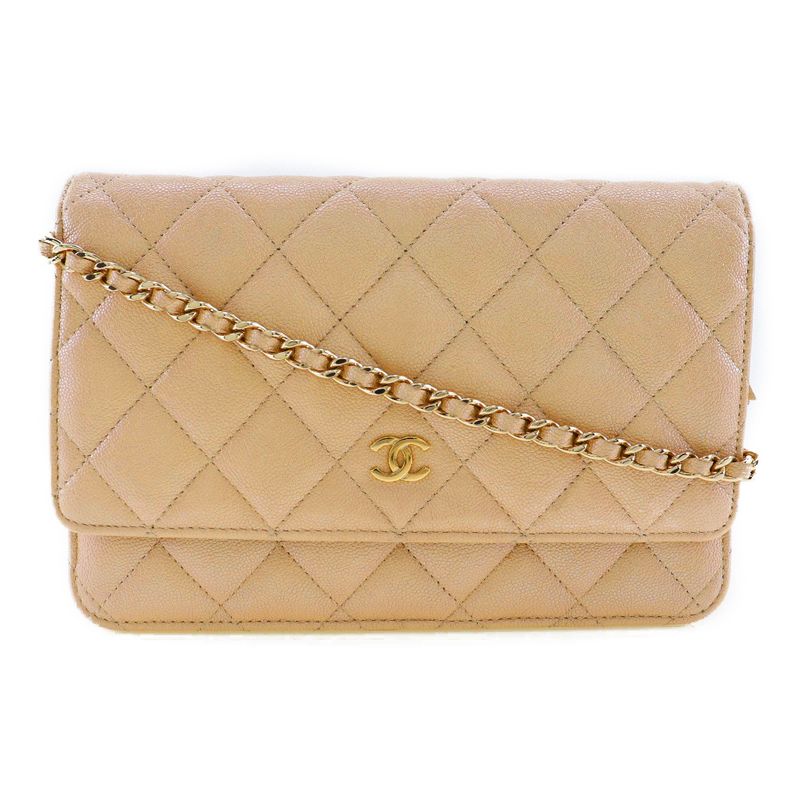 Chanel Classic Chain Wallet Matelasse Long Wallet In Calf And Caviar Skin Beige