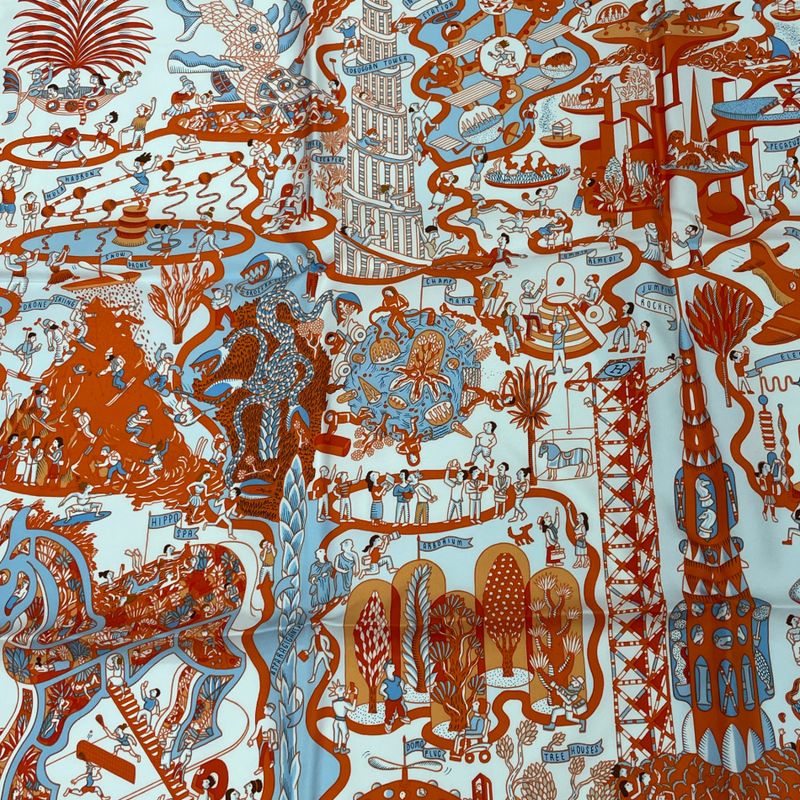 Hermes Scarf Carre 90 Exposition Universelle Silk With Orange Box