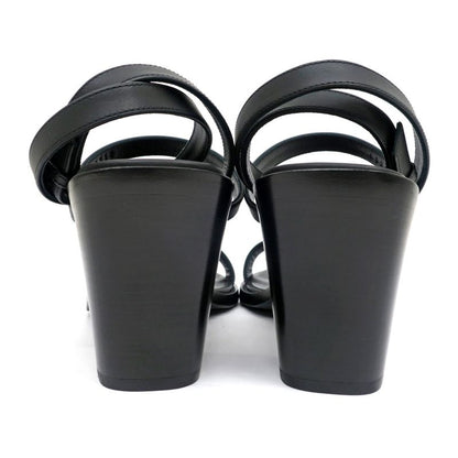 Hermes Sandals Eveless BK Svhardware 37 1 2 Leather Ankle Strap Women's