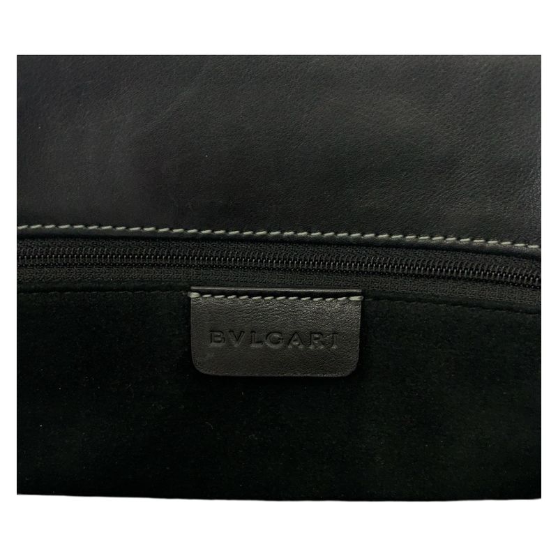 Bvlgari Logo Plate Black Silver Hardware Leather Tote Bag Shoulder Bag Women