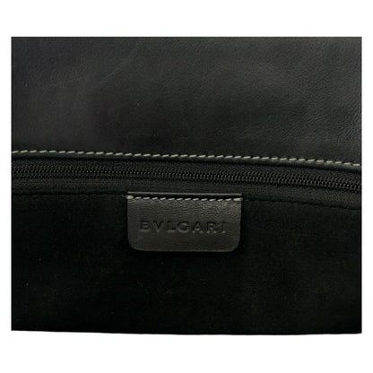 Bvlgari Logo Plate Black Silver Hardware Leather Tote Bag Shoulder Bag Women