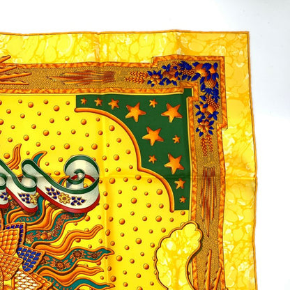 Grade Hermes Scarf Carre 90 Carpe DIEM Enjoy The Day Yellow Sun Moon Stars