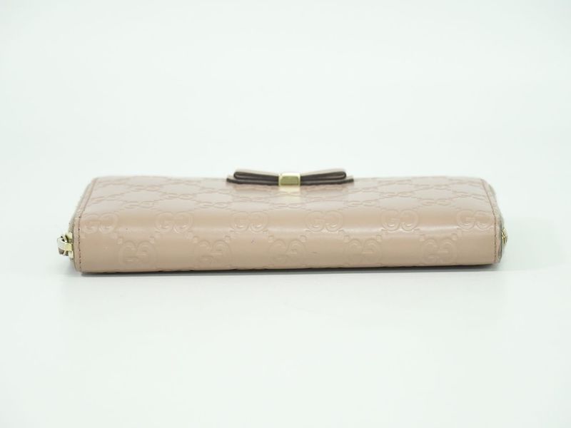 Authentic Gucci Ribbon Round Zipper Long Wallet Long Wallet Guccissima Leather