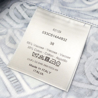 Dior X Stussy Logo All Over Short Sleeve Shirt Size 38 Navy