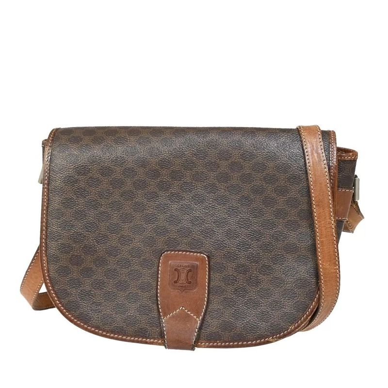 Celine Old Celine Shoulder Bag Macadam Pattern Brown Leather 04bs139