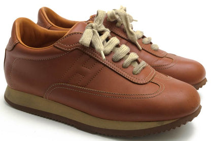 Hermes Shoes Sneakers Shoes Low Cut Ladies Women Leather Genuine Brown Quick H