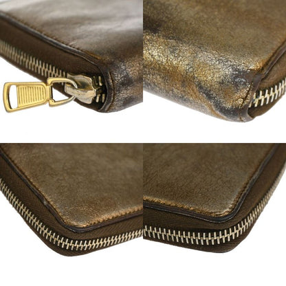 YVES Saint Laurent Long Wallet Round Zipper YSL Bronze Leather 07bs176