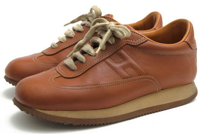 Hermes Shoes Sneakers Shoes Low Cut Ladies Women Leather Genuine Brown Quick H