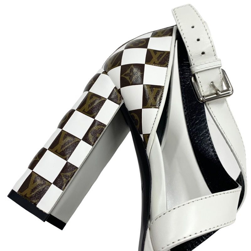 Louis Vuitton Match Make Line Monogram Sandals Shoes Leather White Brown Damier