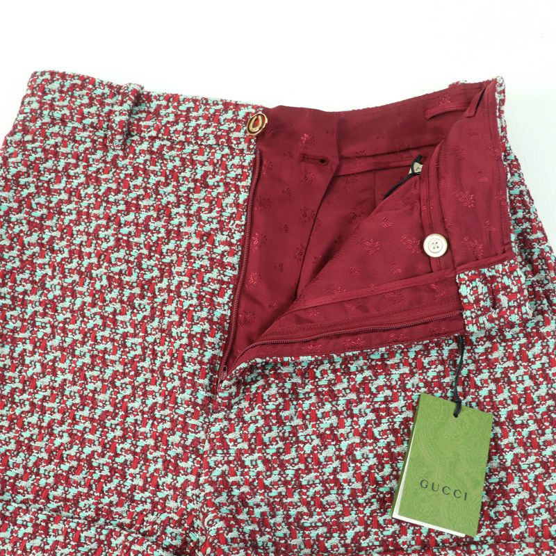 Gucci 691396 Tweed Shorts With Horseshoe Buttons Red Greenish 42 Made In Italy