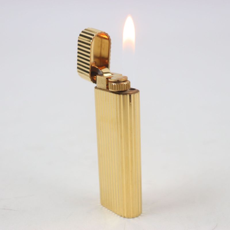  Cartier New Shape Oval Stripe Roller Gas Lighter Gold Men's