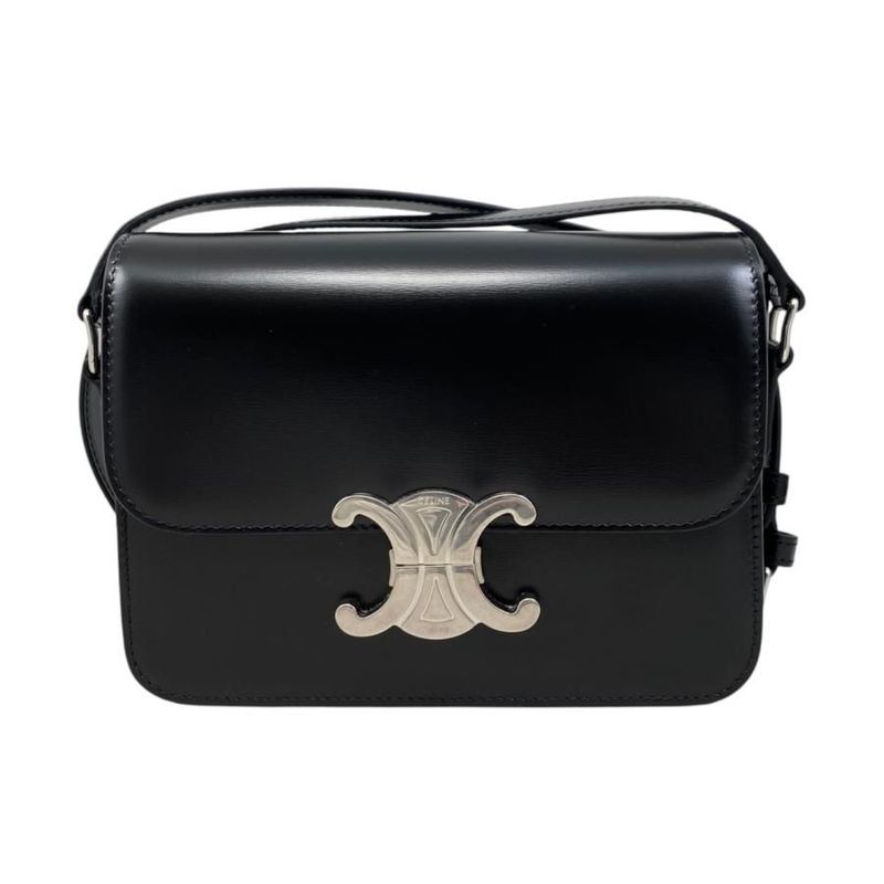 Celine Shoulder Bag Teen Triomphe Bag 188423bf4.38si Shiny Calfskin Black