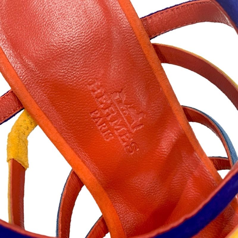 Hermes Sandals Shoes Suede Multicolor Square