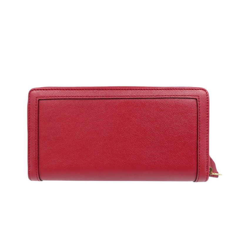 Gucci 658634 GG Marmont Leather Bamboo Gold Hardware Red Round Zipper Long