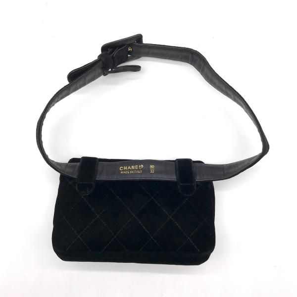 Chanel CC Logo Velour Quilted Waist Pouch Black