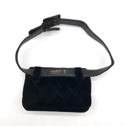 Chanel CC Logo Velour Quilted Waist Pouch Black