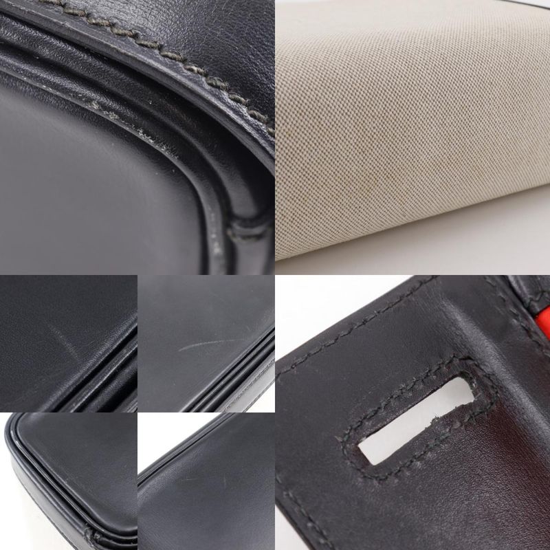Hermes Vanity Travel Case Vintage Calf Black/beige 0X Unisex Handbag