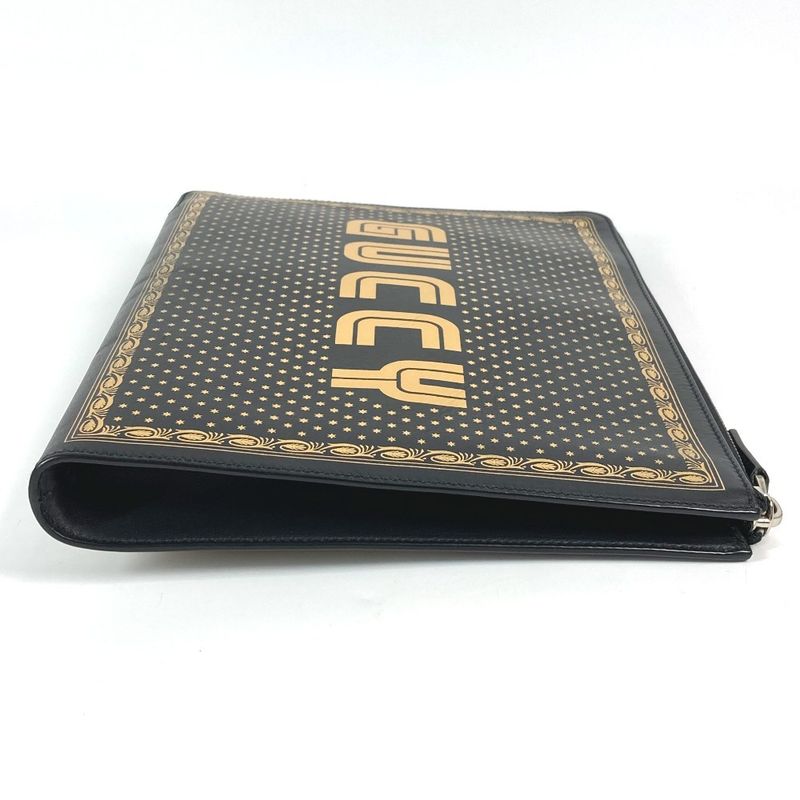 Gucci Clutch Bag Sega Collaboration Guccy Logo 523441 Leather Black