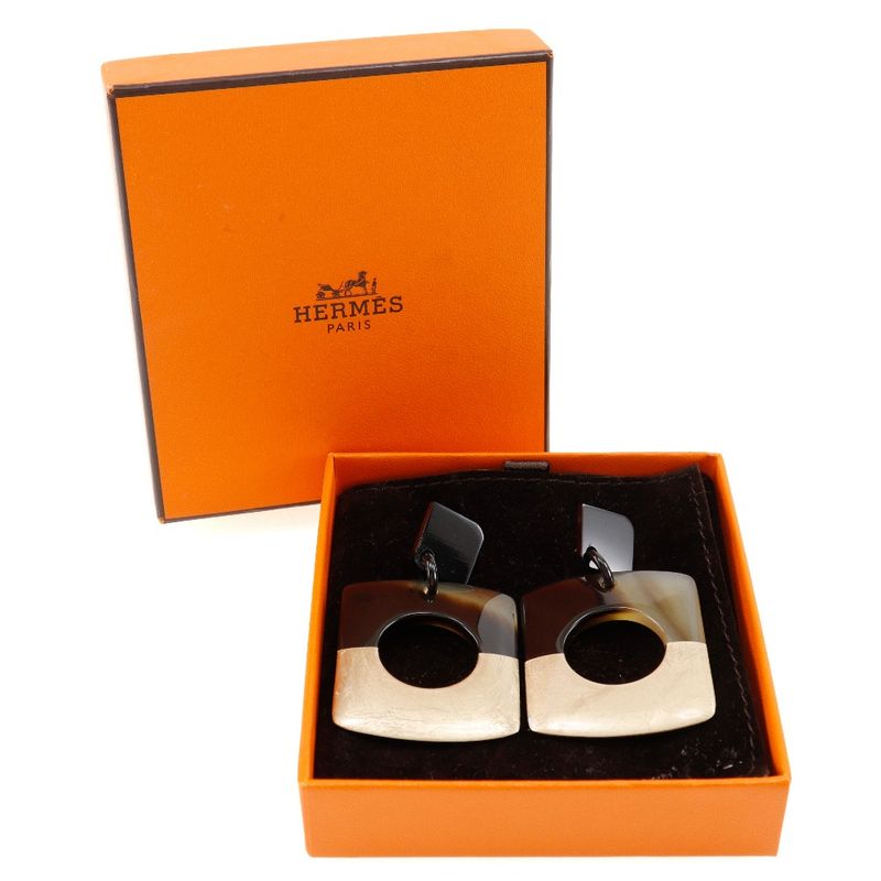Hermes D'alva Bicolor Buffalo Horn Brown/gold Ladies 14.0g Earrings