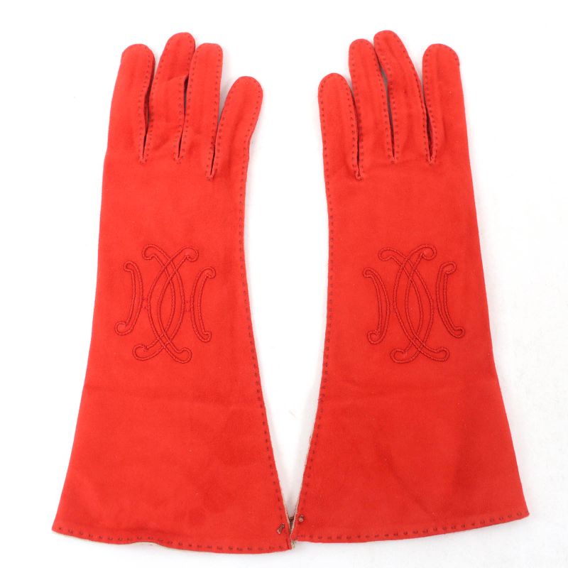 Hermes H Lift Suede Leather Gloves Fashion Accessories Orange 7 Made In France