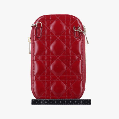 Christian Diorchristian Dior Lady Dior Cannage Phone Holder Red Patent 56-ma-026