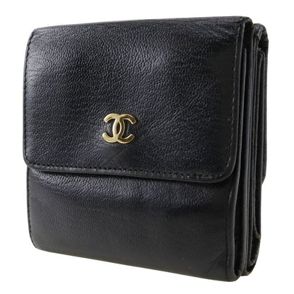 Chanel Coco Mark W Hook A13456 Calf Black Ladies Bifold Wallet