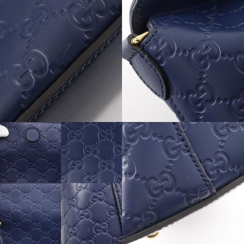 Gucci GG 428226 Striped Leather Navy Blue Unisex Handbag