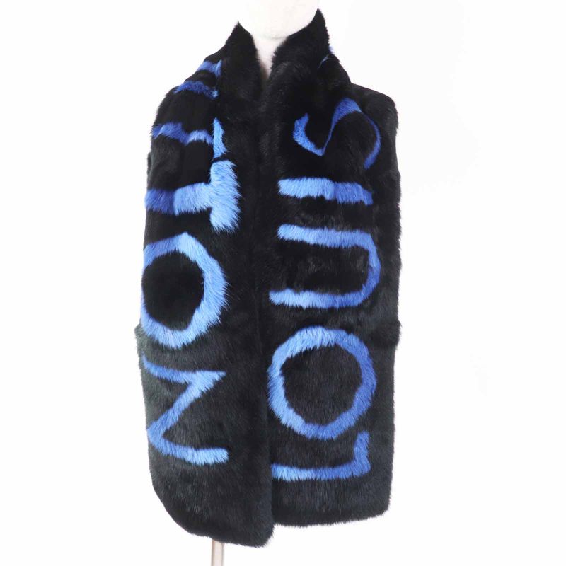 Louis Vuitton M70928 Echarpe LV Neon Rabbit Lined Cashmere Blend Scarf Black